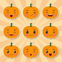 ícones de adesivo de abóbora de halloween engraçado dos desenhos animados vetor