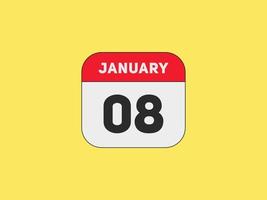 lembrete de calendário de 8 de janeiro. 8 de janeiro modelo de ícone de calendário diário. modelo de design de ícone de calendário 8 de janeiro. ilustração vetorial vetor