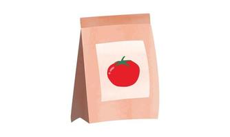 ilustração em aquarela de pacote de sementes de tomate isolada no fundo branco. pacote de estilo cartoon de clipart de sementes de tomate. desenho em aquarela de pacote de sementes de vegetais. trabalho de jardim. pacote de sementes de jardim vetor