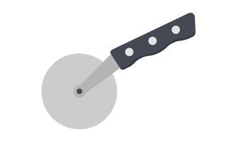 ilustração em vetor ícone plana cortador de pizza. design de vetor plano de sinal de faca de pizza simples. disco de aço inoxidável afiado com ícone de web de alça de plástico. ferramenta de corte, equipamento de cozinha, clipart de utensílios de cozinha