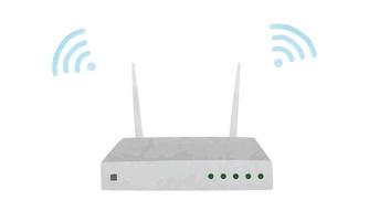 clipart de roteador de rede wifi. roteador de rede sem fio com ilustração em vetor estilo aquarela de sinal de onda wifi isolado no fundo branco. modem de banda larga sem fio com antenas desenhos animados desenhados à mão