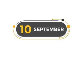 lembrete de calendário de 10 de setembro. 10 de setembro modelo de ícone de calendário diário. modelo de design de ícone de 10 de setembro de calendário. ilustração vetorial vetor