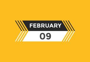 lembrete de calendário de 9 de fevereiro. 9 de fevereiro modelo de ícone de calendário diário. modelo de design de ícone de calendário 9 de fevereiro. ilustração vetorial vetor