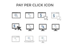 conjunto de ícones de pagamento por clique. conceito para seo, cobrança de pagamento e web design. ícone ppc vetor