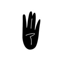 gesto isolado de quatro dedos. silhueta preta de uma mão em um fundo branco com quatro dedos. ilustração em vetor estoque de um gesto mostrando o quarto número.