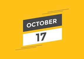 lembrete de calendário de 17 de outubro. 17 de outubro modelo de ícone de calendário diário. modelo de design de ícone de calendário 17 de outubro. ilustração vetorial vetor