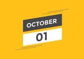 lembrete de calendário de 1 de outubro. 1º de outubro modelo de ícone de calendário diário. modelo de design de ícone de 1º de outubro de calendário. ilustração vetorial vetor