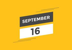 lembrete de calendário de 16 de setembro. 16 de setembro modelo de ícone de calendário diário. modelo de design de ícone de calendário 16 de setembro. ilustração vetorial vetor