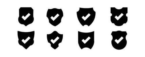 conjunto de ícone de escudo de ilustração vetorial, escudo com marca de seleção no estilo de linha isolado no fundo branco vetor