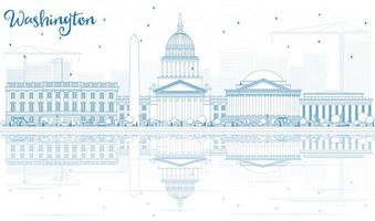 delinear o horizonte de Washington DC com edifícios azuis e reflexões. vetor