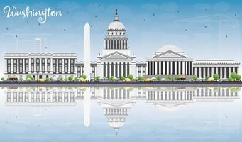 horizonte de Washington DC com prédios cinza, céu azul e reflexões. vetor