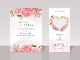 lindos cartões de convite de casamento em aquarela floral rosa vetor