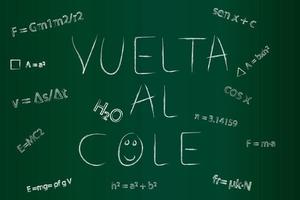 volta para a escola escrito no quadro-negro ao lado de fórmulas matemáticas, diz de volta à escola vetor