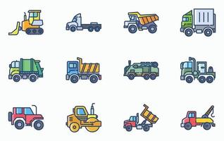 conjunto de ícones de veículos e transporte vetor
