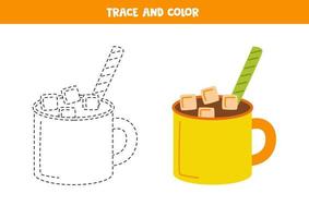 trace e colora uma xícara de cacau desenhada à mão fofa. planilha para crianças. vetor