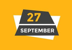 lembrete de calendário de 27 de setembro. 27 de setembro modelo de ícone de calendário diário. modelo de design de ícone de calendário 27 de setembro. ilustração vetorial vetor