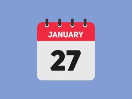lembrete de calendário de 27 de janeiro. 27 de janeiro modelo de ícone de calendário diário. modelo de design de ícone de calendário 27 de janeiro. ilustração vetorial vetor