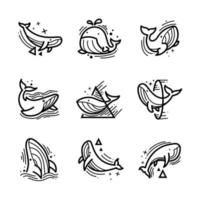 doodle de tatuagem de baleia minimalista legal vetor