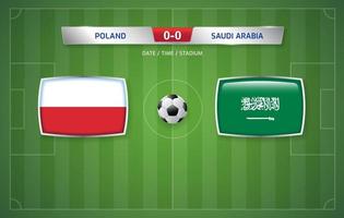modelo de transmissão de placar polônia vs arábia saudita para torneio de futebol esportivo 2022 e ilustração vetorial de campeonato de futebol vetor