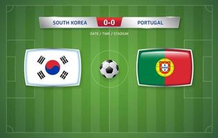 modelo de transmissão de placar coreia do sul vs portugal para torneio de futebol esportivo 2022 e ilustração vetorial de campeonato de futebol vetor