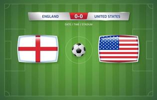 modelo de transmissão de placar de inglaterra vs estados unidos para torneio de futebol esportivo 2022 e ilustração vetorial de campeonato de futebol vetor