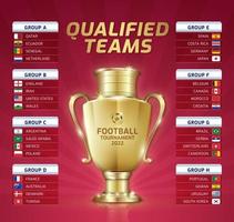 futebol 2022 e torneio de campeonato de futebol no qatar - grupo um qatar equador senegal holanda ilustração vetorial vetor