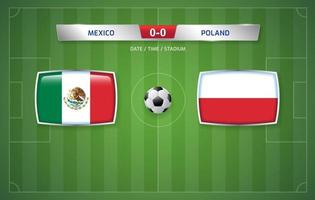 modelo de transmissão de placar méxico vs polônia para torneio de futebol esportivo 2022 e ilustração vetorial de campeonato de futebol vetor