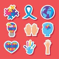 nove ícones do dia do autismo vetor