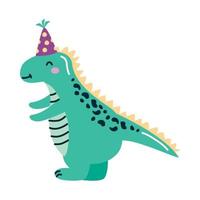 tiranossauro com chapéu de aniversário vetor