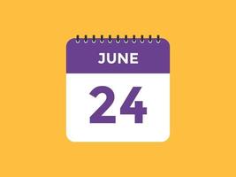 lembrete de calendário de 24 de junho. 24 de junho modelo de ícone de calendário diário. modelo de design de ícone de calendário 24 de junho. ilustração vetorial vetor
