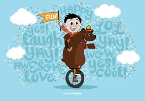 Random Fun Boy & Bear Unicycle Vector