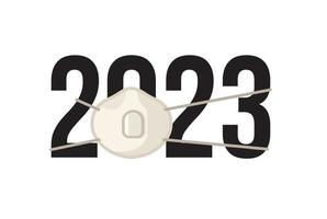 Números de 2023 em masc respiratório, símbolo anticovid. cartaz de evento de feliz ano novo, capa de cartão de saudação, design de calendário 2023, convite para comemorar o ano novo e o natal. ilustração vetorial. vetor
