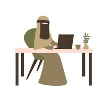 muslimah estuda e trabalha no laptop vetor