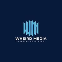 letra inicial abstrata wm ou mw logotipo na cor azul isolado em fundo azul marinho aplicado para o logotipo da empresa de produção de vídeo também adequado para as marcas ou empresas com nome inicial mw ou wm. vetor