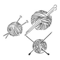 agulhas de tricô e esboço de vetor de fios