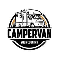 logotipo de emblema de círculo clássico de campista van rv motorhome. melhor para a indústria relacionada com autocaravanas vetor