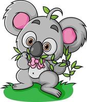 o coala está comendo folhagem no jardim vetor