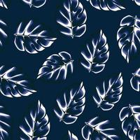 vintage tropical monstera deixa design de padrão na moda. papel de parede floral legal. cores claras escuras sobre fundo azul. plantas tropicais padrão sem emenda. imprimir textura vetor