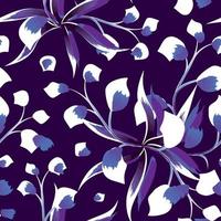 abstrato sem costura padrão tropical com folhas de plantas roxas e folhagens em fundo escuro. fundos florais. papel de parede exótico. fundo da natureza. papel de parede tropical vetor