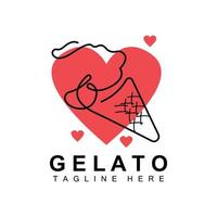 design de logotipo de sorvete gelato, comida doce e fria, produtos da empresa de marca vetorial vetor