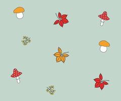 padrão de floresta de doodle outono de cogumelos, folhas e bagas vetor