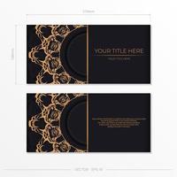 postais vetoriais retangulares na cor preta com ornamentos de ouro de luxo. design de cartão de convite com padrões vintage. vetor