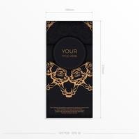 retangular preparando cartões postais em preto com luxuosos ornamentos de ouro. modelo para cartão de convite para impressão de design com padrões vintage. vetor