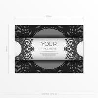 cartões postais de vetor em branco com padrões de preto. design de cartão de convite com ornamento de mandala.