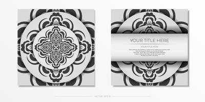 luxuosas cores de cartão postal branco com ornamentos indianos. design de cartão de convite com padrões de mandala. vetor