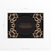 modelo retangular para cartão postal de design de impressão na cor preta com ornamentos de luxo. vector preparando o cartão de convite com padrões vintage.