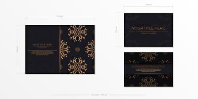 conjunto de modelo de cartão postal de cor preta com padrões indianos. design de convite pronto para impressão vetorial com ornamento de mandala. vetor