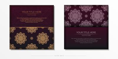 este é um modelo de cartão postal cor de vinho com padrões vintage. design de convite pronto para impressão com ornamento de mandala. vetor