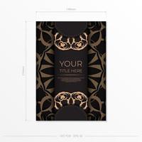 modelo retangular para cartão postal de design de impressão em preto com ornamentos de luxo. preparando um cartão de convite com padrões vintage. vetor