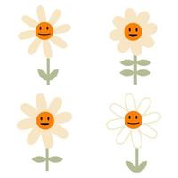 coleção de adesivos de flores margaridas estilo retro positivo. vetor